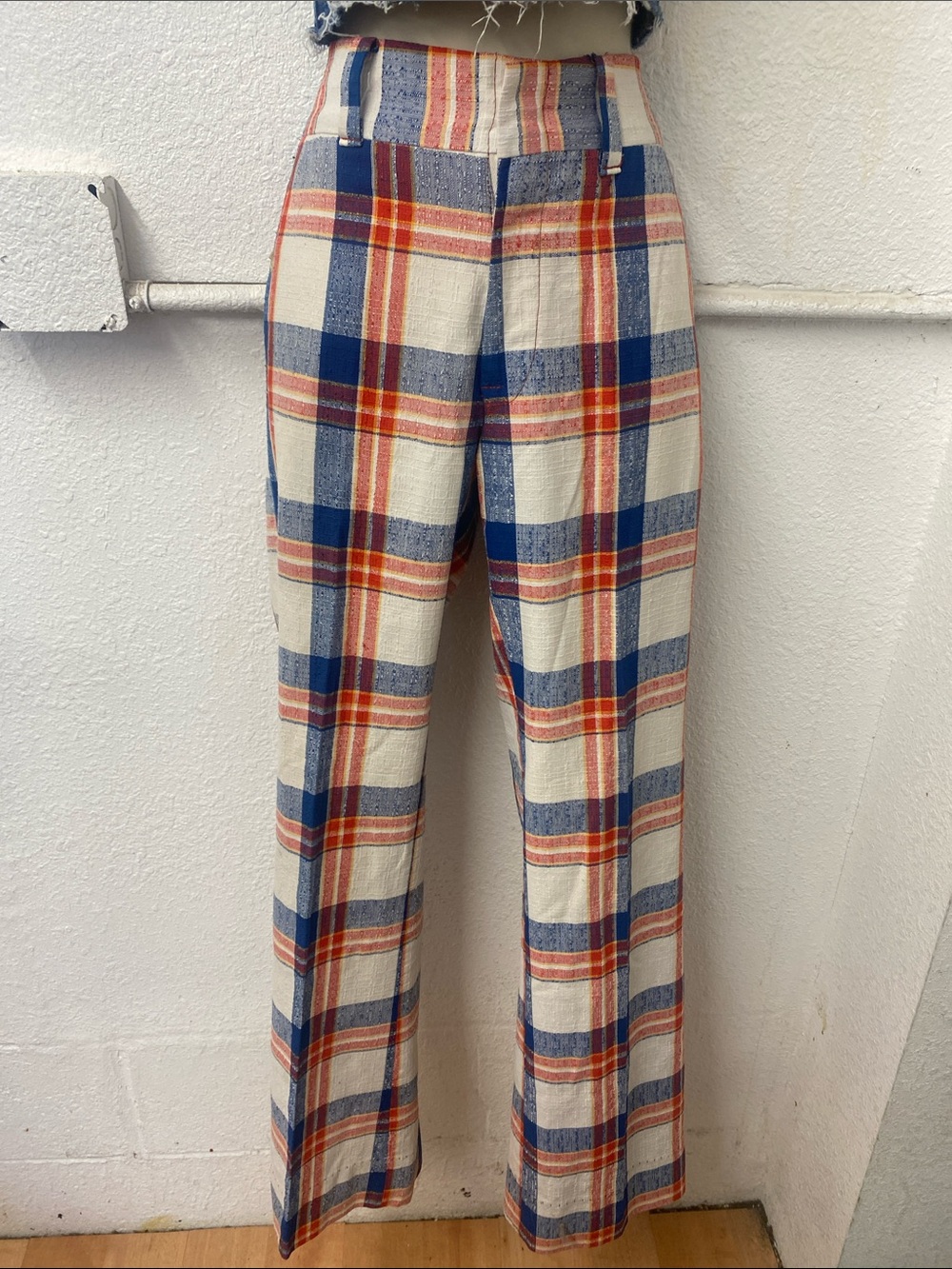 Vintage 70s - Plaid flare Pants - 27” waist- pockets- As Is